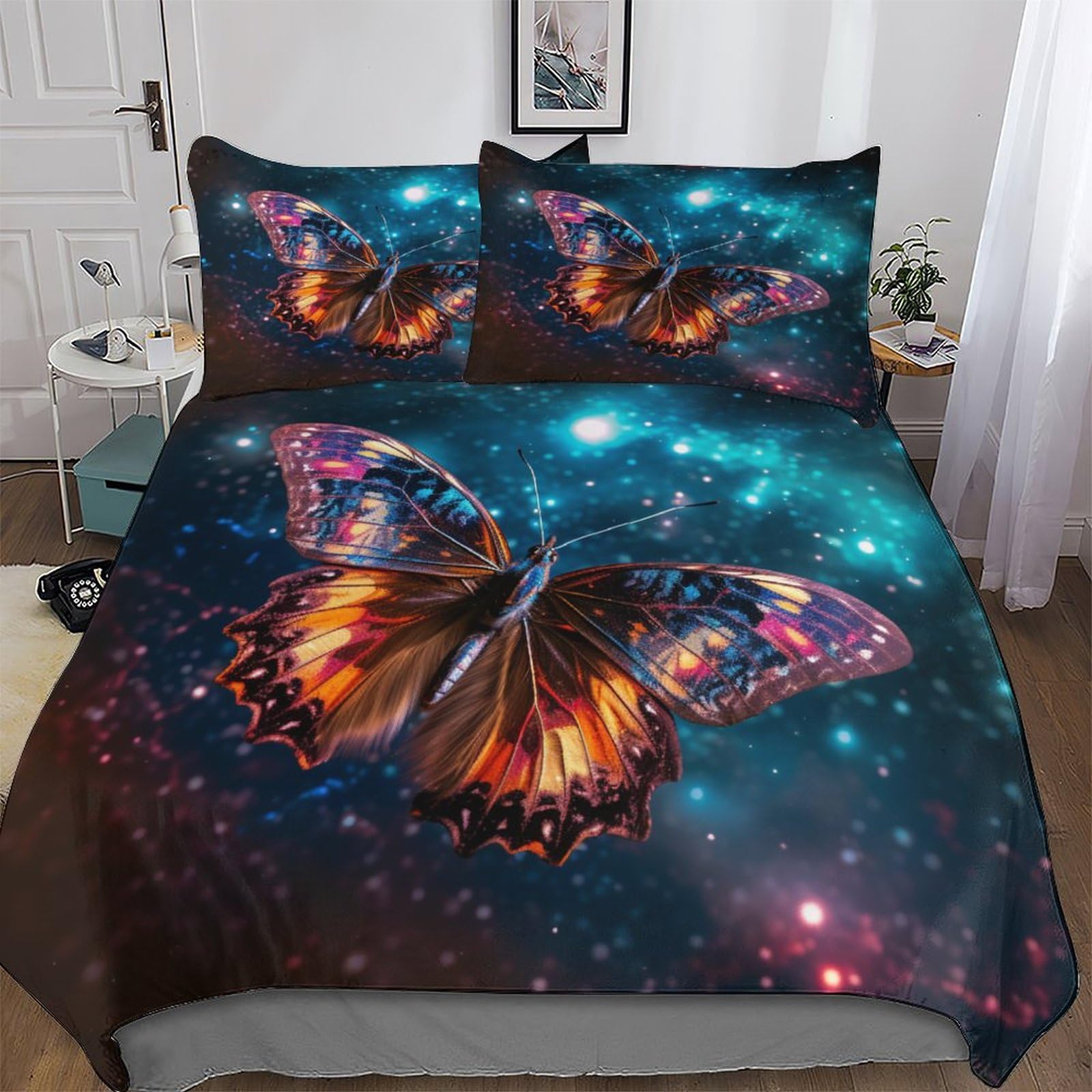 Butterfly Bedding Set Duvet Cover Set 3D Comforter Cover 3 Pieces Bedspread Cover For Kids Teens Microfiber Easy Care And Super Soft Poly Cotton Quilt Cover King (220x240cm)