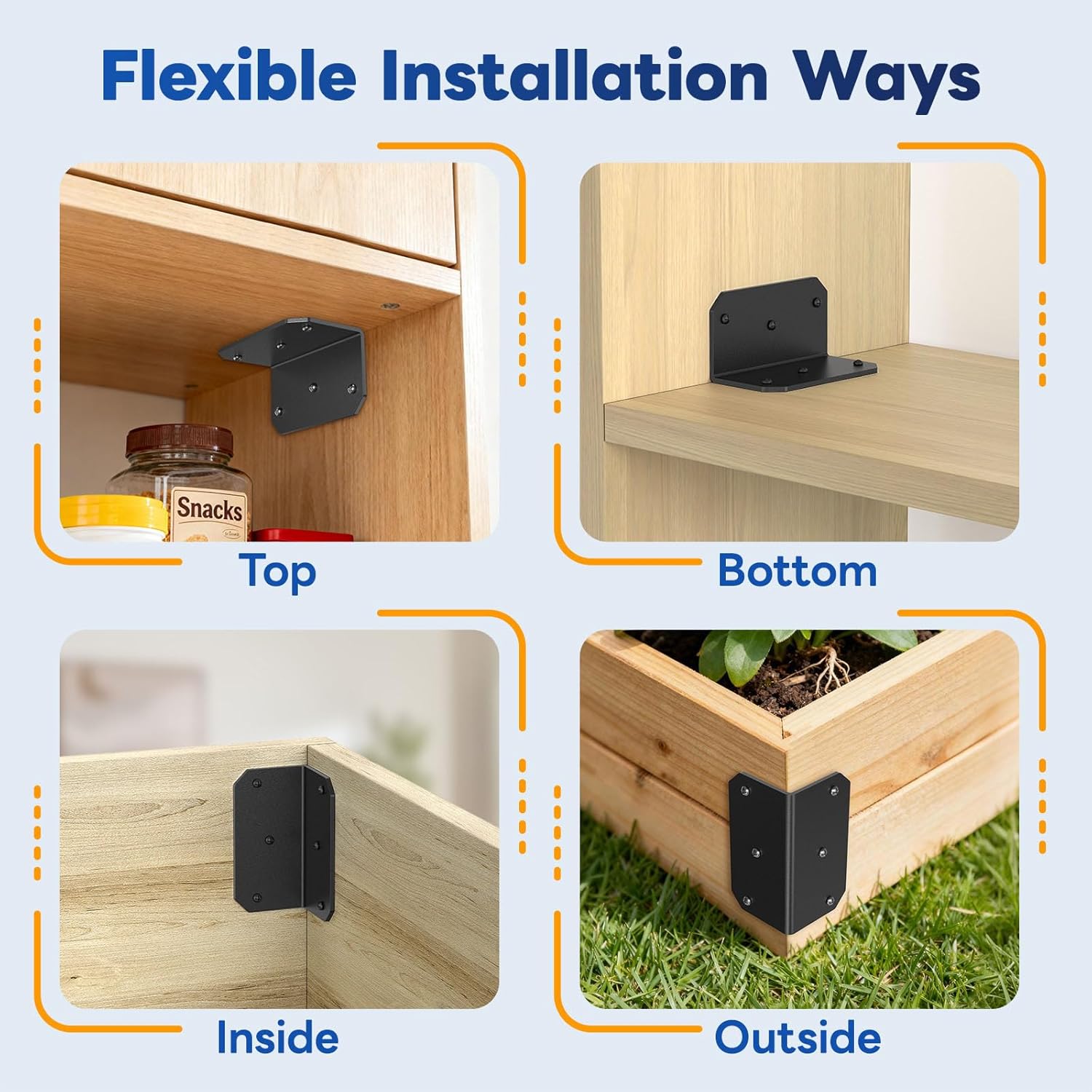 4 Inch Black L Bracket for Wood - Heavy Duty 90° Angle L Corner Brackets, 4" x 2"x 2" Metal Iron Corner Braces for Wood Fence, Garden Beds, Shelves & Furniture Frame Repair (Black-8 Pcs)