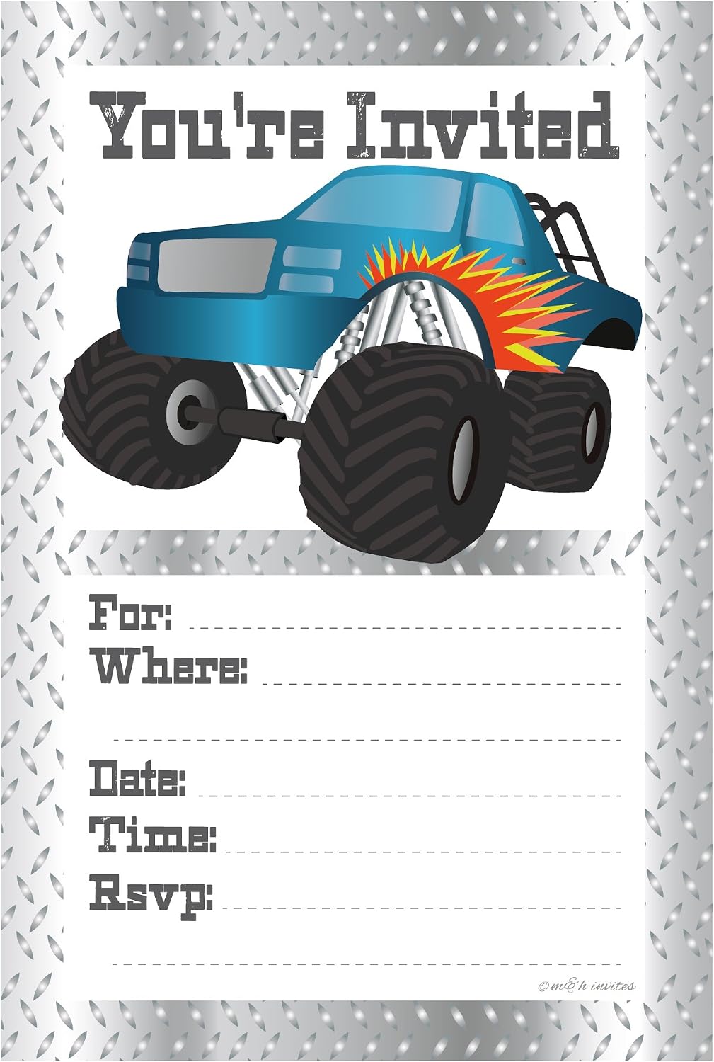 Amazon.com : Monster Truck Birthday Party Invitations - Fill in Style ...