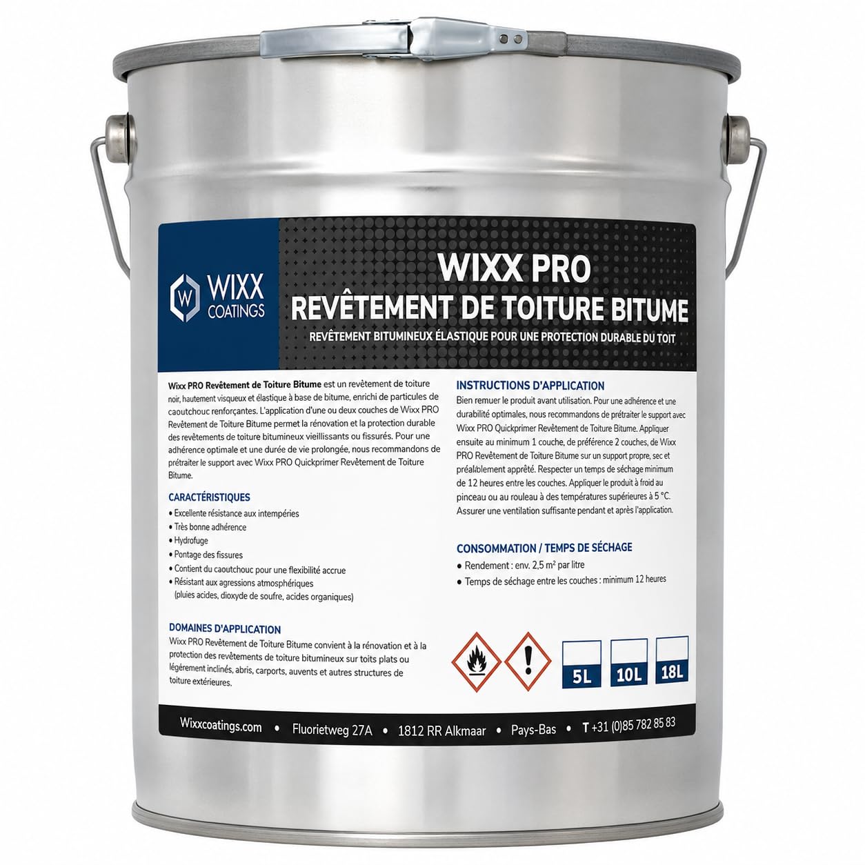 Wixx PRO Revêtement de Toiture Bitume Noir - Noir - 5L