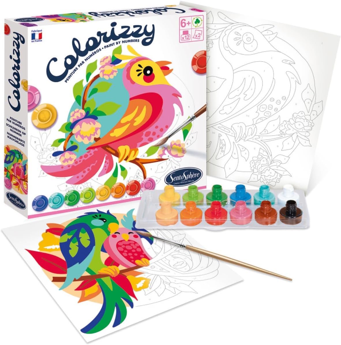 Sentosphere 3904505 Colorizzy Paint by Numbers Painting Set for Children Birds Craft Kit Creative Set DIY