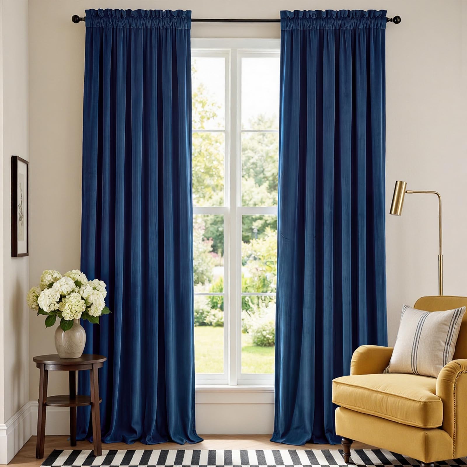 Lazzzy Velvet Blackout Curtains Thermal Insulated Room Window Drapes Super Soft Luxury Curtains for Living Room Bedroom Rod Pocket 2 Panels, Dark Blue, 52" W x 108" L