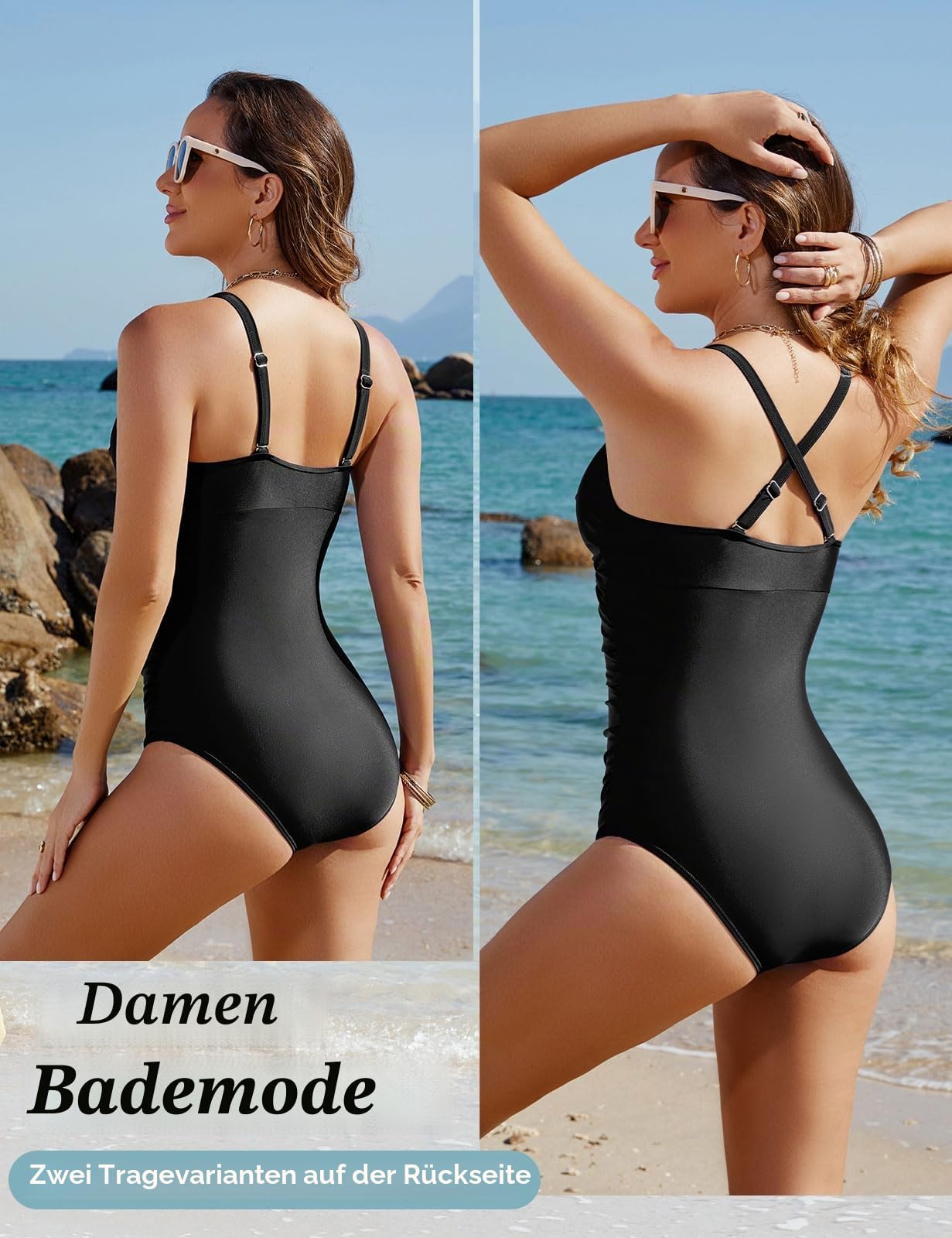 Tuopuda Badeanzug Damen Einteiliger Bademode v Ausschnitt Push Up Schwimmanzug One Piece Bauchweg Retro Badeanzüge Plus Size Badebekleidung