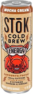 Cold Brew Energy Mocha Cream, Energy Coffee Beverage with 195mg Caffeine to Help Support Focus, Canned Coffee with B-Vitamins, Guarana and Ginseng, 11 fl oz