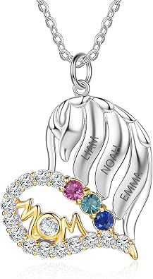 GLAMCARAT 3 Birthstone necklace Sterling silver jewelry for women personalzied engraved pendant with 3 stones 3 name necklace with 3 stones custom engraved | birthstone necklace, family jewelry, mom, grandma, wife, name engraving, personalized, customized, mothers day