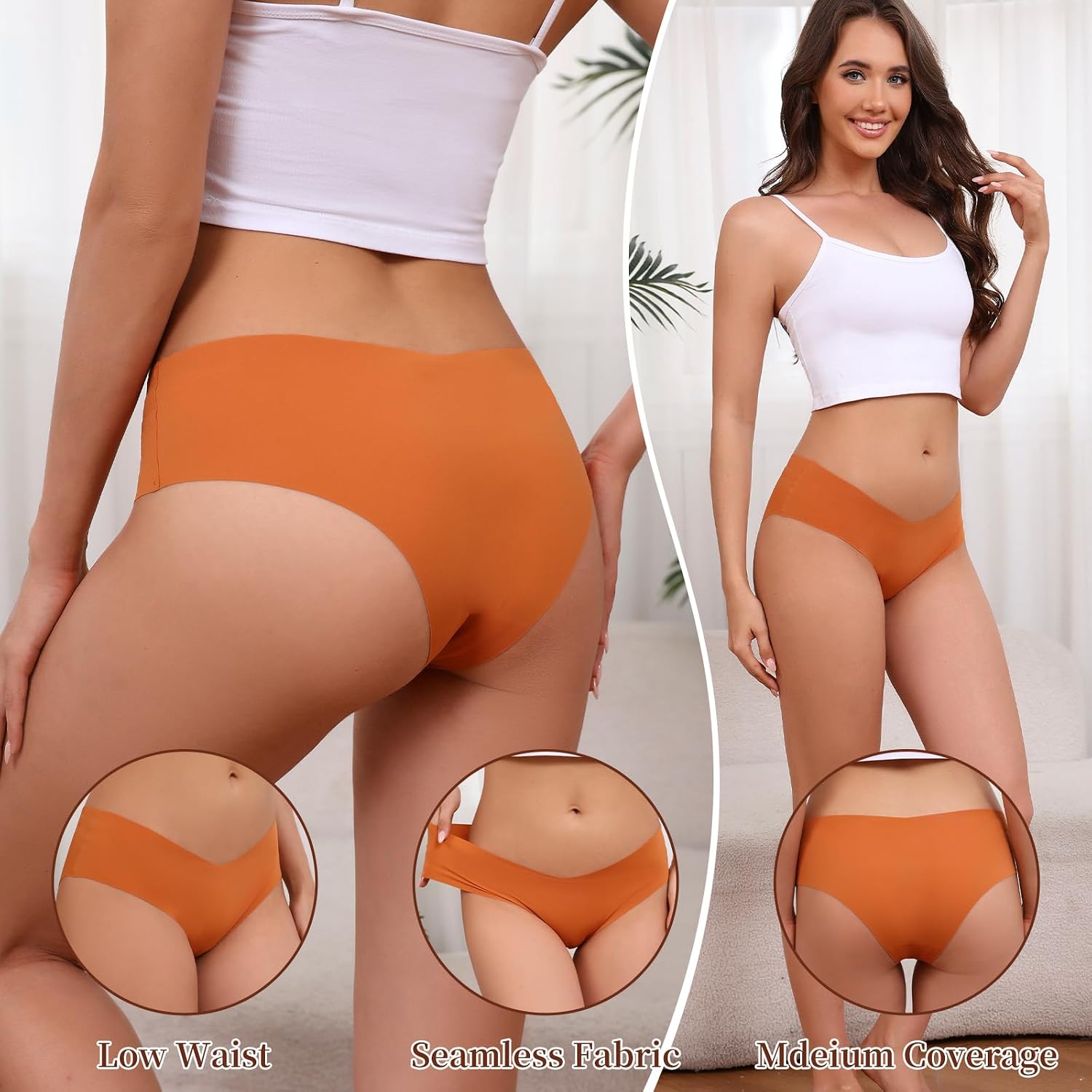 Seamless Bikini Underwear for Women No Show Low Rise Cheeky Panties 6 Pack