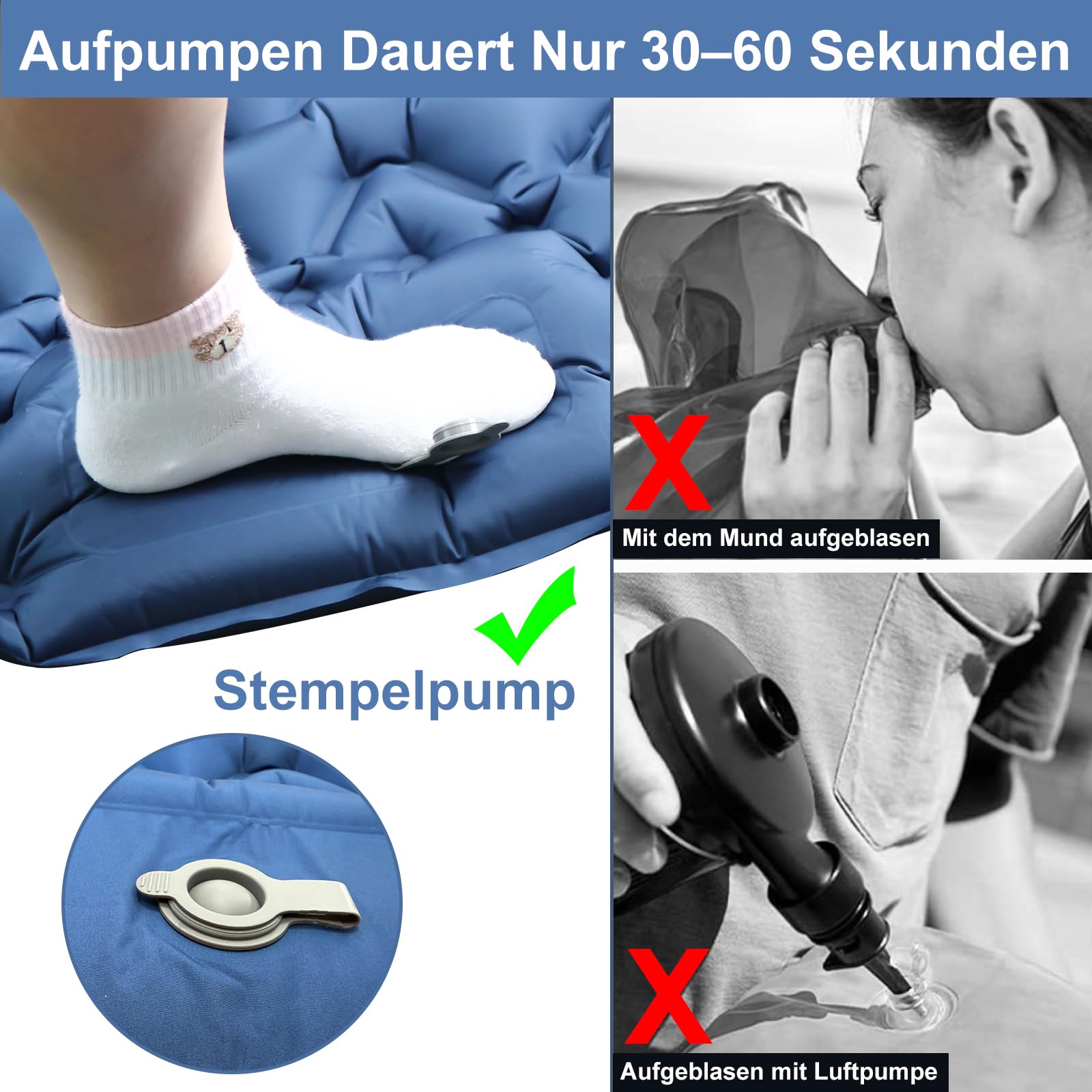 YOUXIU Ultraleicht Isomatte Camping, Aufblasbare Isomatte, Camping Matratze, Luftmatratze, Campingmatte mit Fußpumpe Für Reisen Wandern Wasserdicht Schlafmatte Zelt