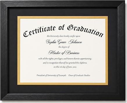 JCJMY 8.5x11 Diploma Certificate Frame with Black & Gold Double Mat, Display 8.5x11 Certificate with Mat or 11x14 without Mat, Degree Document Frame