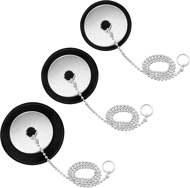 Sandiyago Bath Sink Plug, Universal Basin Waste Plug, Rubber Drain Stopper with 420mm Stainless Steel Ball Chain for 40mm / 43mm / 50mm Drain