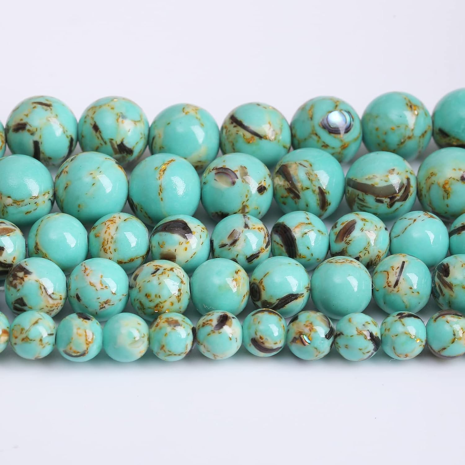 4mm 90pcs Turquoise Beads with Mother of Pearl Blue Howlite Shell Turquoises Stone Beads Round Beads for Jewelry Making Bracelet 4mm Turquoise Mother of Pearl