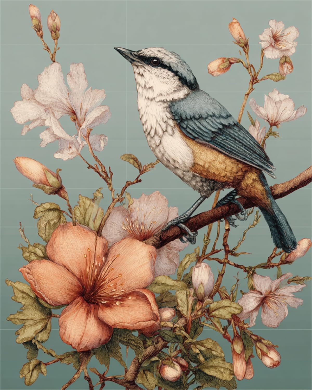 LFYNIORS DIY Perlenstickerei Set Vordruck Bunte Blumen,Vögel Und Tiere Nadelstich-Set Mit Perlen Und Kreuzstich-Set Mit Buntem Stickgarn Und Perlen 40x50cm