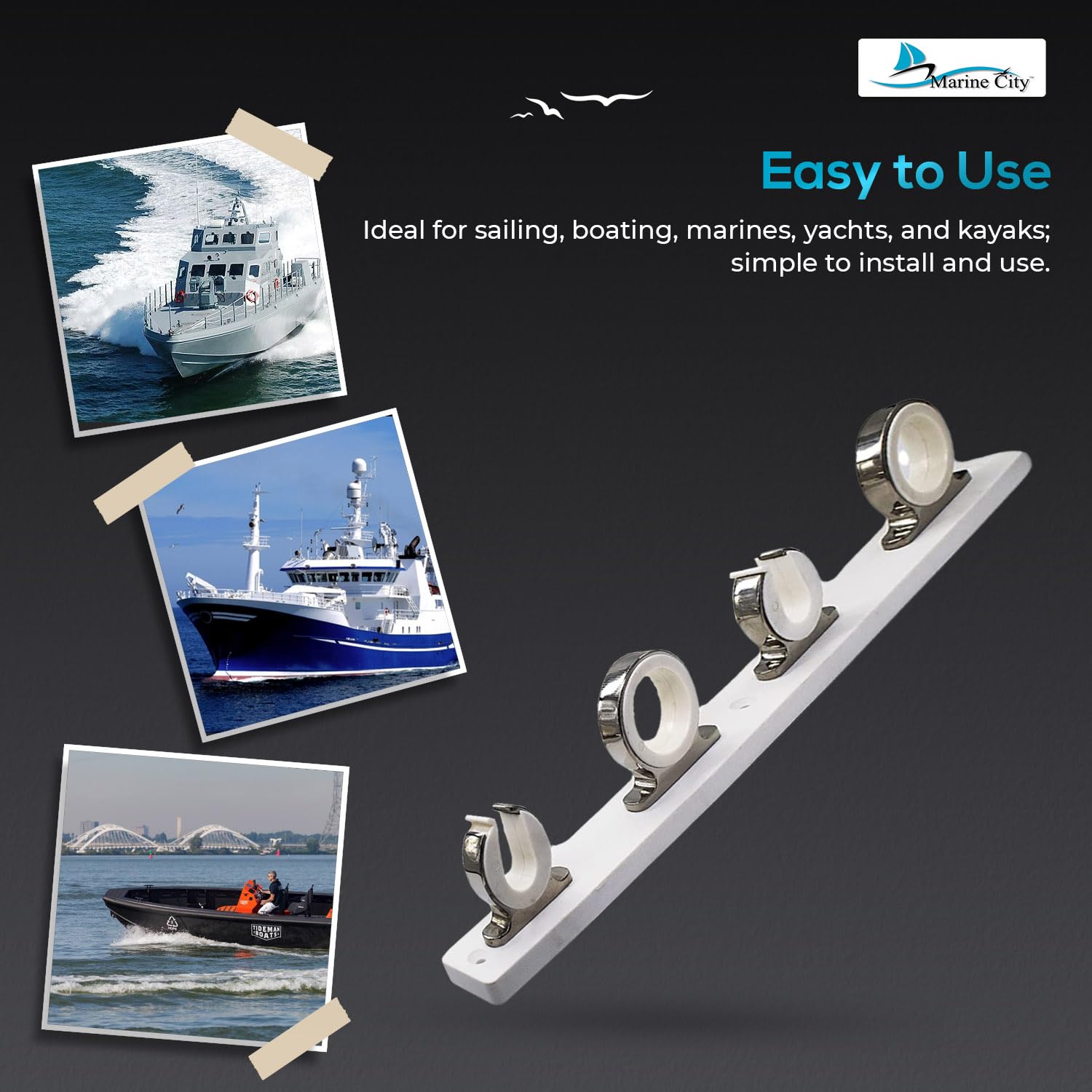 MARINE CITY Stainless Steel Rod Holder - 316 Grade Flush Mount With Drain 30 Degree