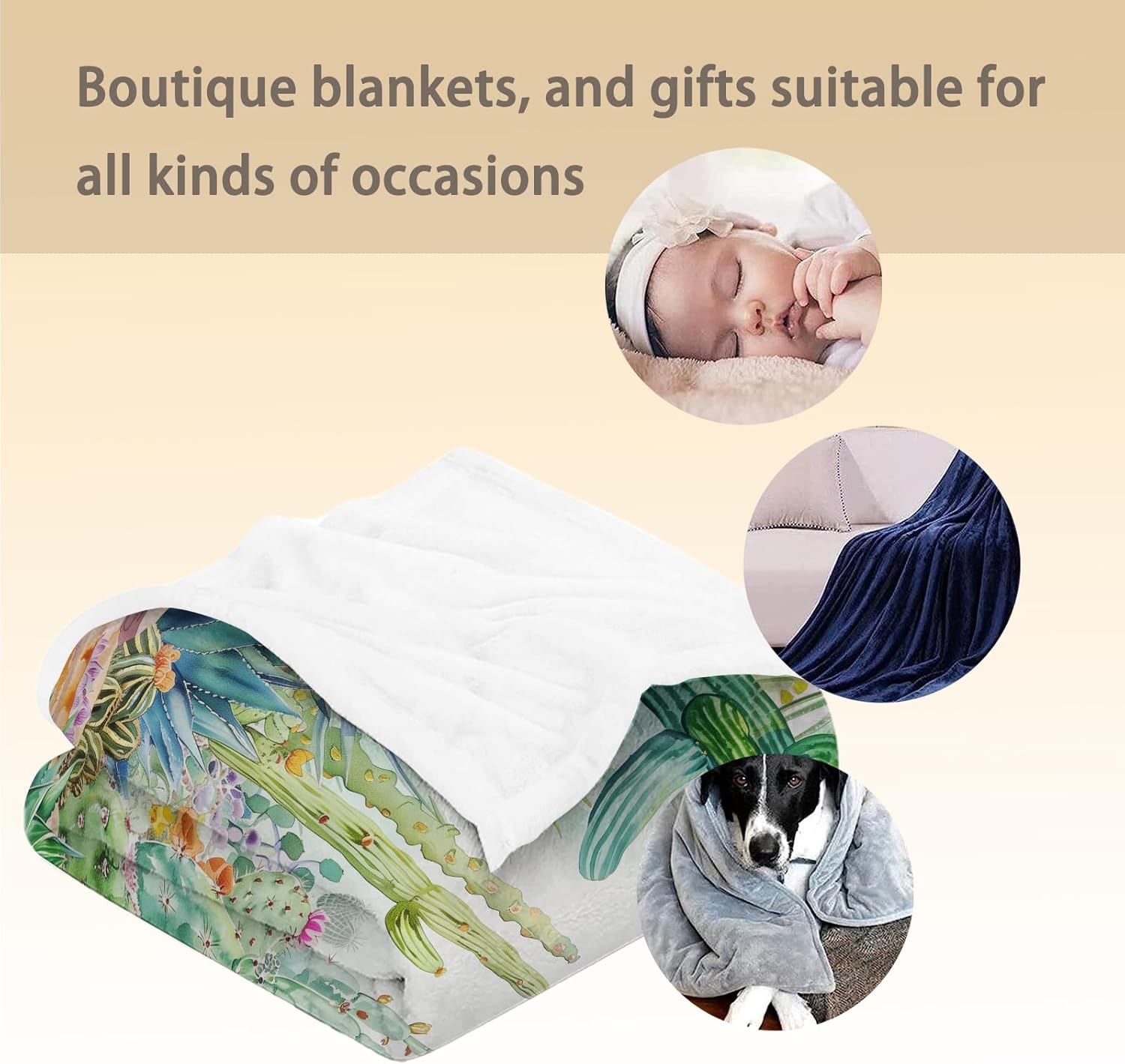 Hand Drawn Cactus Blanket - Soft Cozy Lightweight Flannel Throw Blanket for Couch, Bed, Travel & Outdoor | Warm Fuzzy Blankets for Adults Kids Women Boys Girls 50×60 in - Image 5