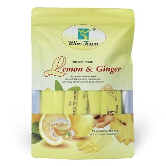 Wins Town Lemon Ginger Tea, Honey Flavor, 15 Teabags | Instant Beverage Granules, 5.29 OZ