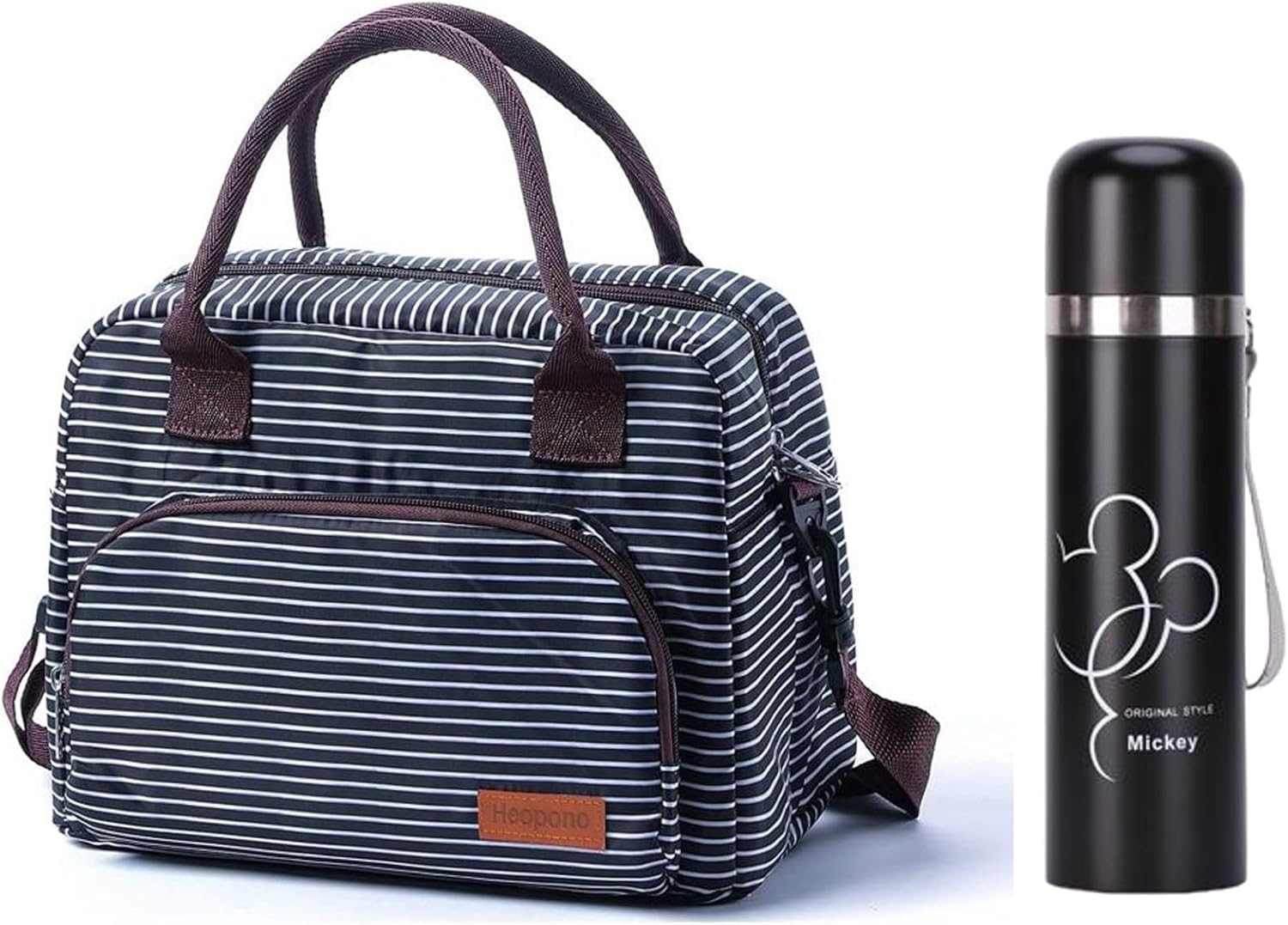 Insulated Lunch Bag for Women. Lunch Box, Reusable with Zipper Lunch Tote Bag Detachable Shoulder Strap Drinks Cooler Durable Leakproof for Work, Picnic, Beach, Fishing (Violet + Thermos)