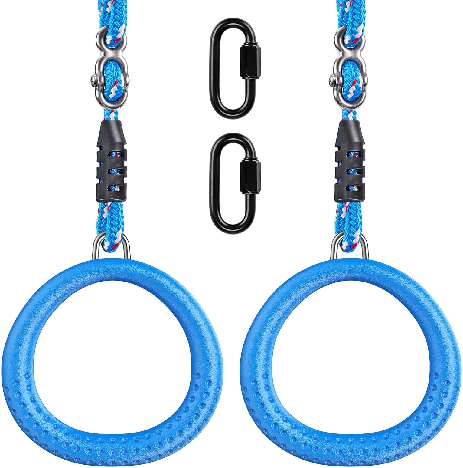 Dolibest Gym Ring Trapeze Swing Monkey Bar Hand Grip Obstacle Course Set | Gymnastic Olympic Pullup,Swing Set Slackline Ninja-Line Zipline Climbing Frame,Obstacle Course Training,Kid Teen,Carabiner