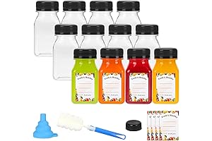 Moretoes 12-Pack 4oz Mini Reusable Plastic Juice Bottles with Leak-Proof Lids