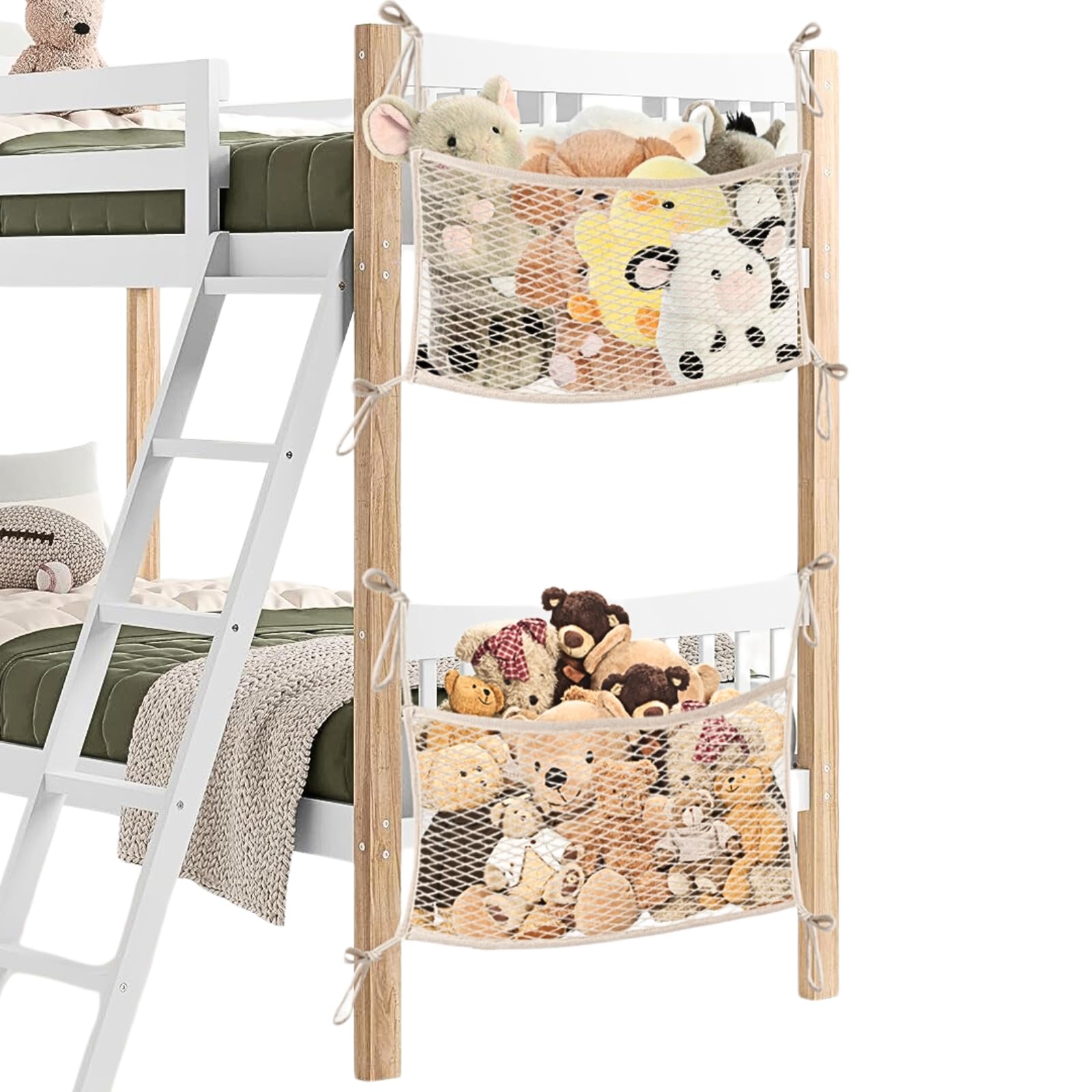 Photo 1 of 2 Pack Stuffed Animal Storage Net for Kids, Bedside Toy Organizer Net - Neatly Store Your Stuffed Animals, Cotton Bedside Stuffed Animal Storage Net with Tether, Stretches up to 35 Inches, Beige