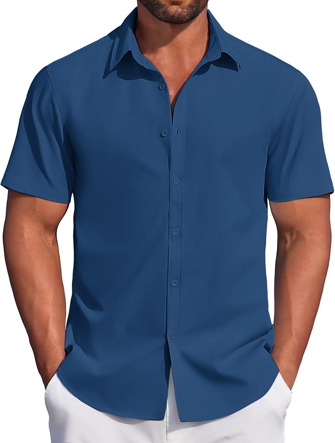 COOFANDY Men's Casual Dress Shirt Short Sleeve Button Down Shirts Summer Wedding Untucked Shirt