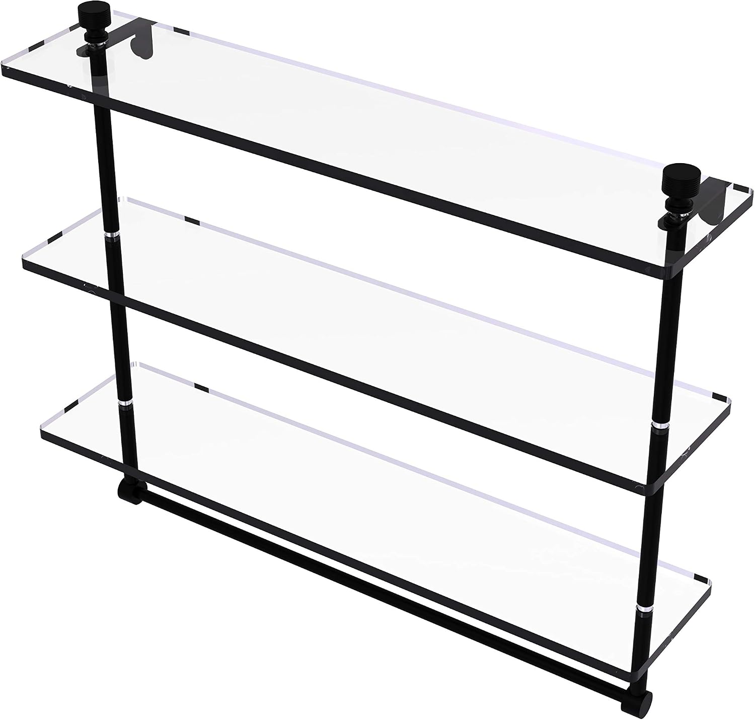 Allied Brass FT-5/22TB Foxtrot Collection 22 Inch Triple Tiered Integrated Towel Bar Glass Shelf, Matte Black