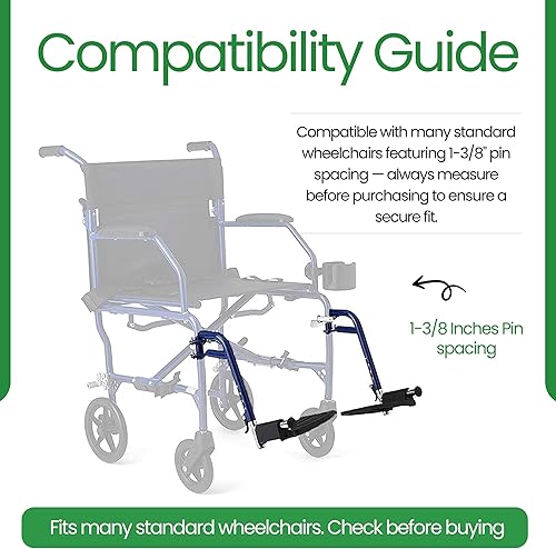 Miniatura 3 de HEALTHLINE Reposapiés ajustables para silla de ruedas con trabillas para el talón. Se adapta a muchos modelos estándar con espacio de pasadores de