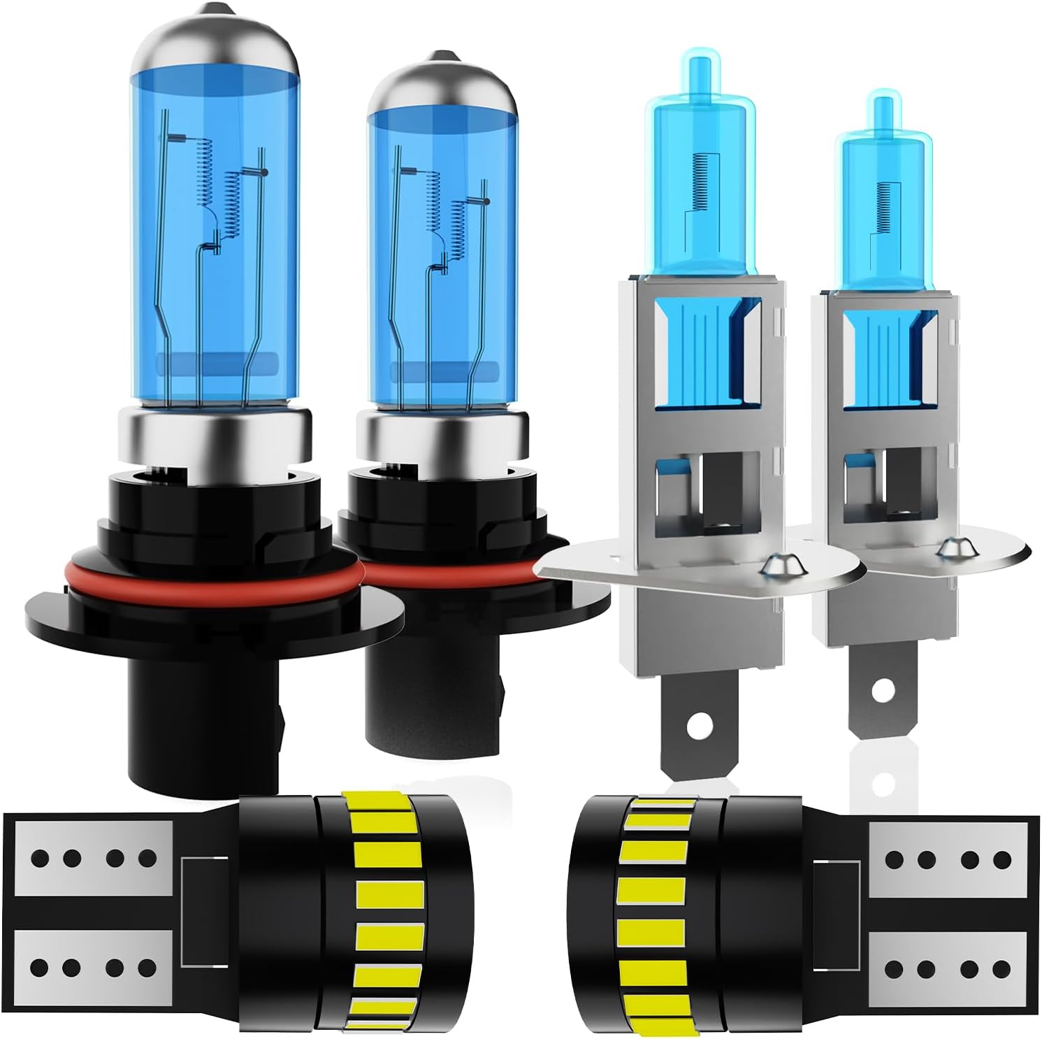 HeadLight Bulbs Fit for 2006-2007 Ford Focus,9007 High Low Beam Light Bulbs H1 Fog Light License Plate Lights Combo,Halogen HeadLight,300% Brightness,Plug and Play,6000K White,6 Pcs