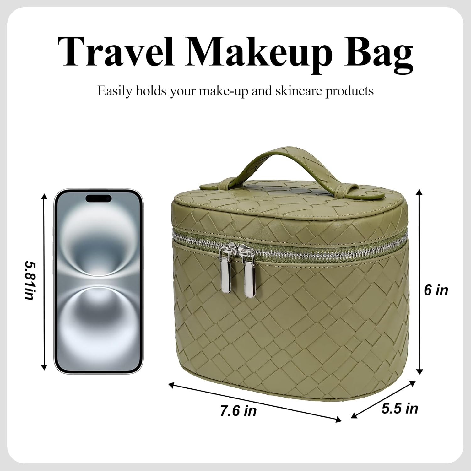 honitty Makeup Bag, Travel Make up Case with Compartments and Handle, Portable Cosmetic Organizer Bags,Toiletry Bag for Women