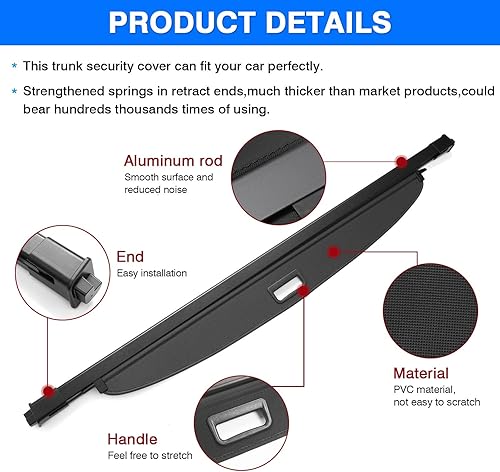 Miniatura 5 de Powerty Cubierta de carga para Chevy Chevrolet Traverse 2018-2024 2025, accesorios para maletero, cubierta retráctil de blindaje de maletero,