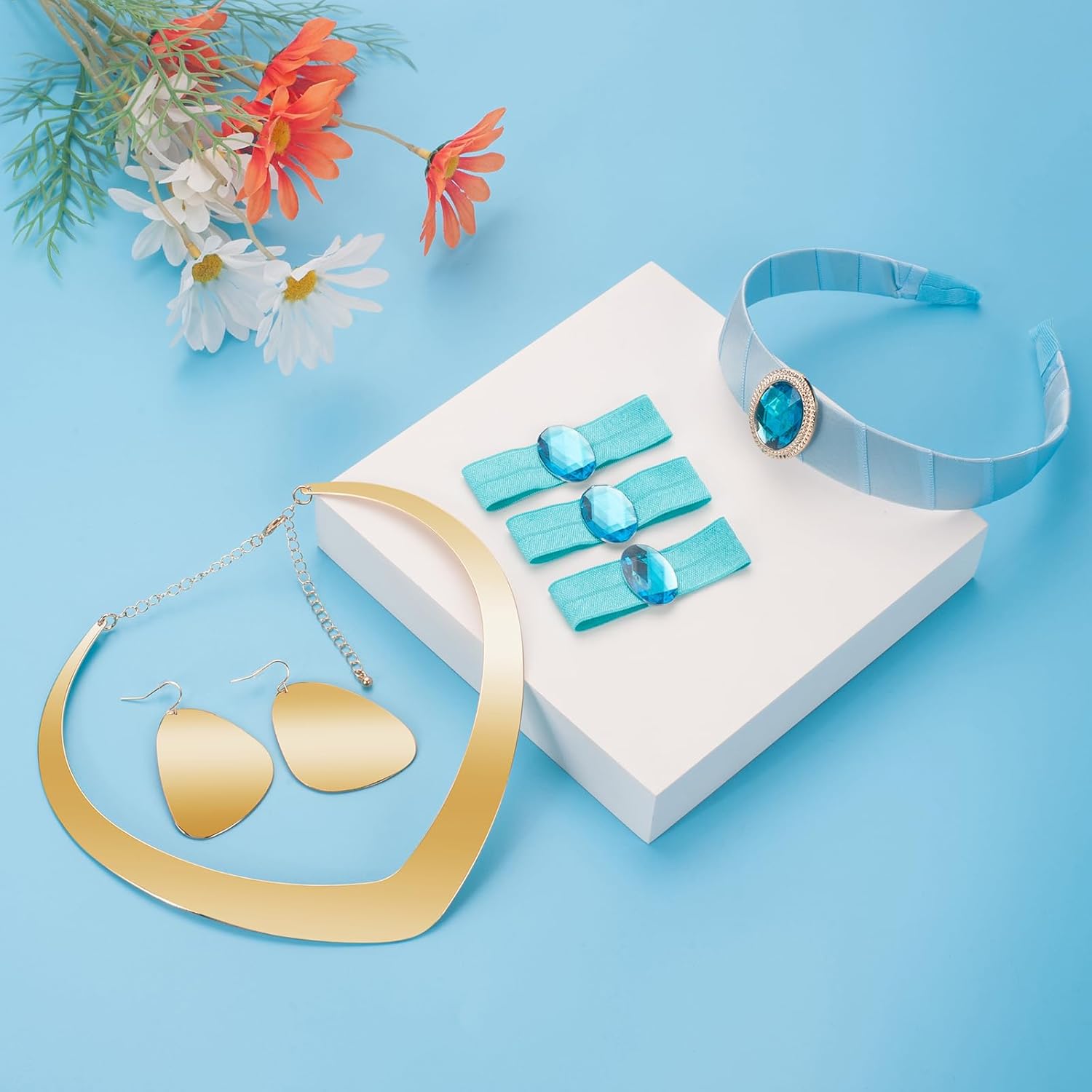 Arabian Princess Costume Set for Women Girls Halloween Cosplay Princess Dress Up Headband Hair Ties - Image 5