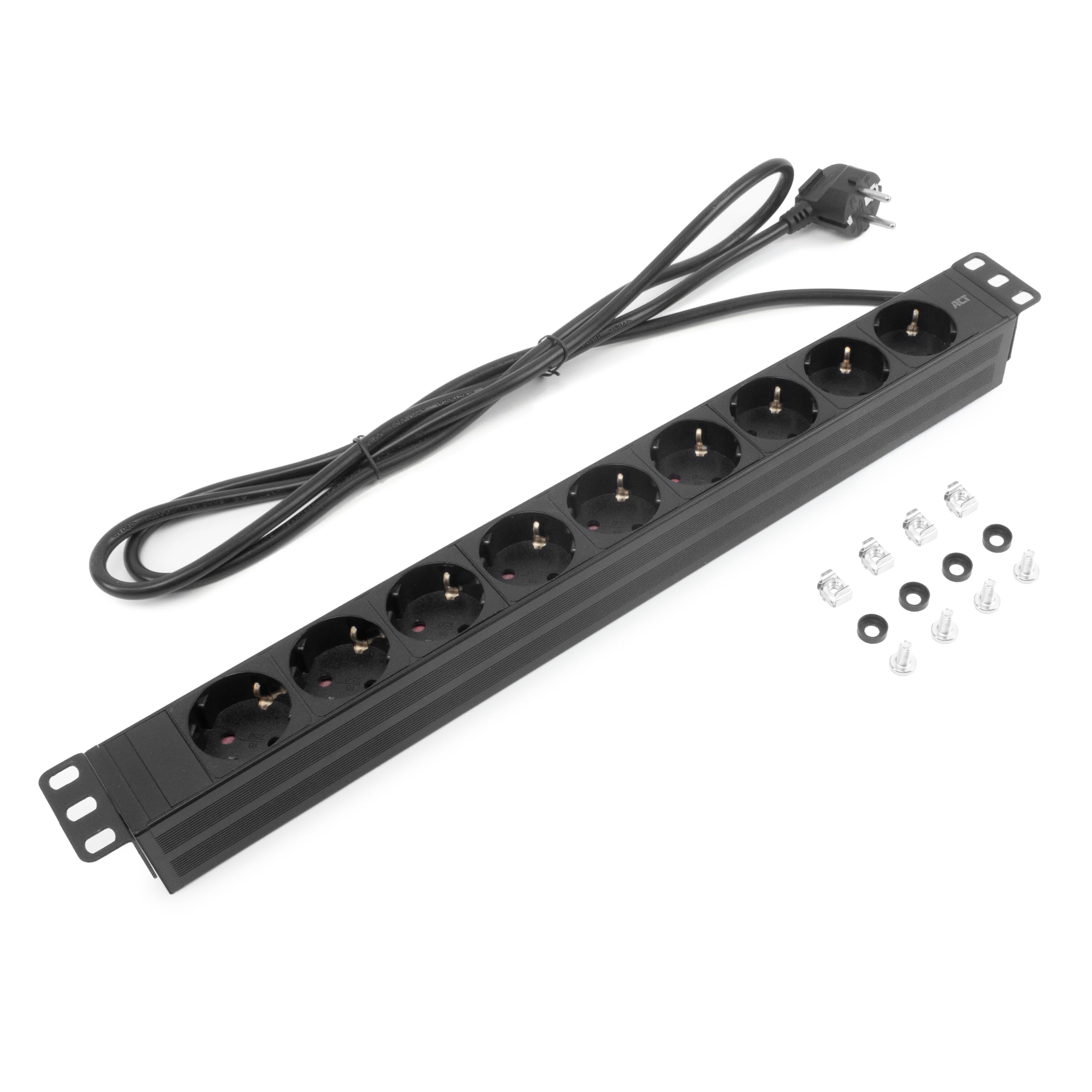 ACT PD3002 - Ciabatta elettrica da 19 pollici, 9 prese, 16 A/4000 W, per rack da 19 pollici, PDU a parete, cavo da 3 m