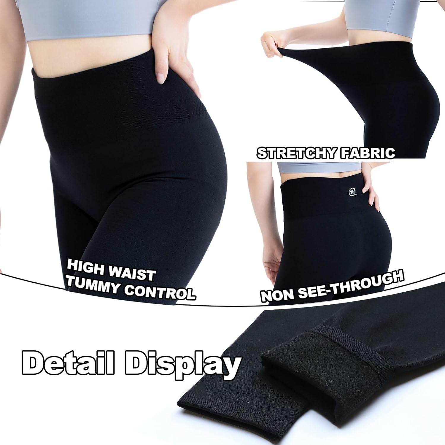 TRIUNION 3 Pack Fleece Lined Leggings Women - High Waisted Winter Leggings for Women Tummy Control Warm Yoga Workout Pants - Image 4