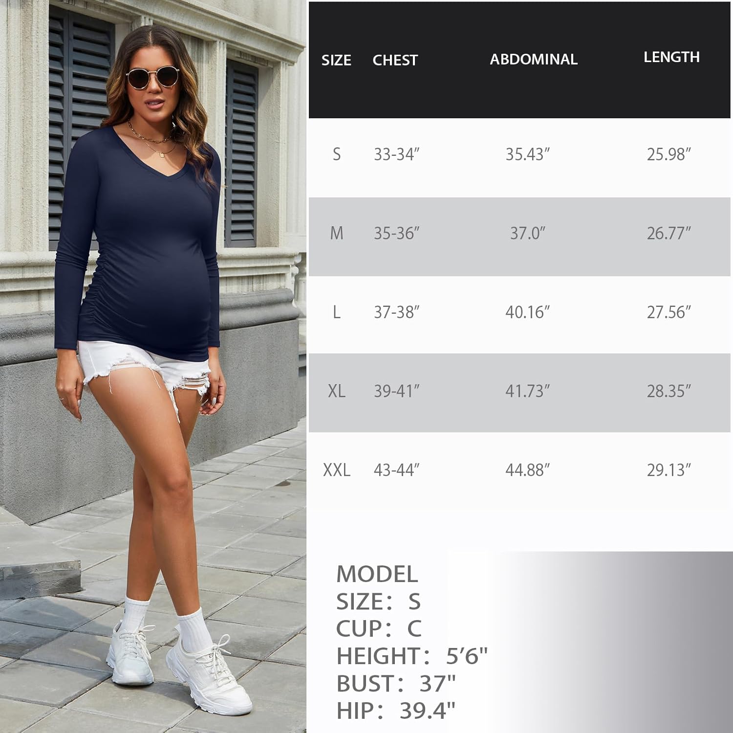 GINKANA Maternity Shirt Long Sleeve Basic Top Ruch Sides Buttons Tshirt for Pregnant - Image 7