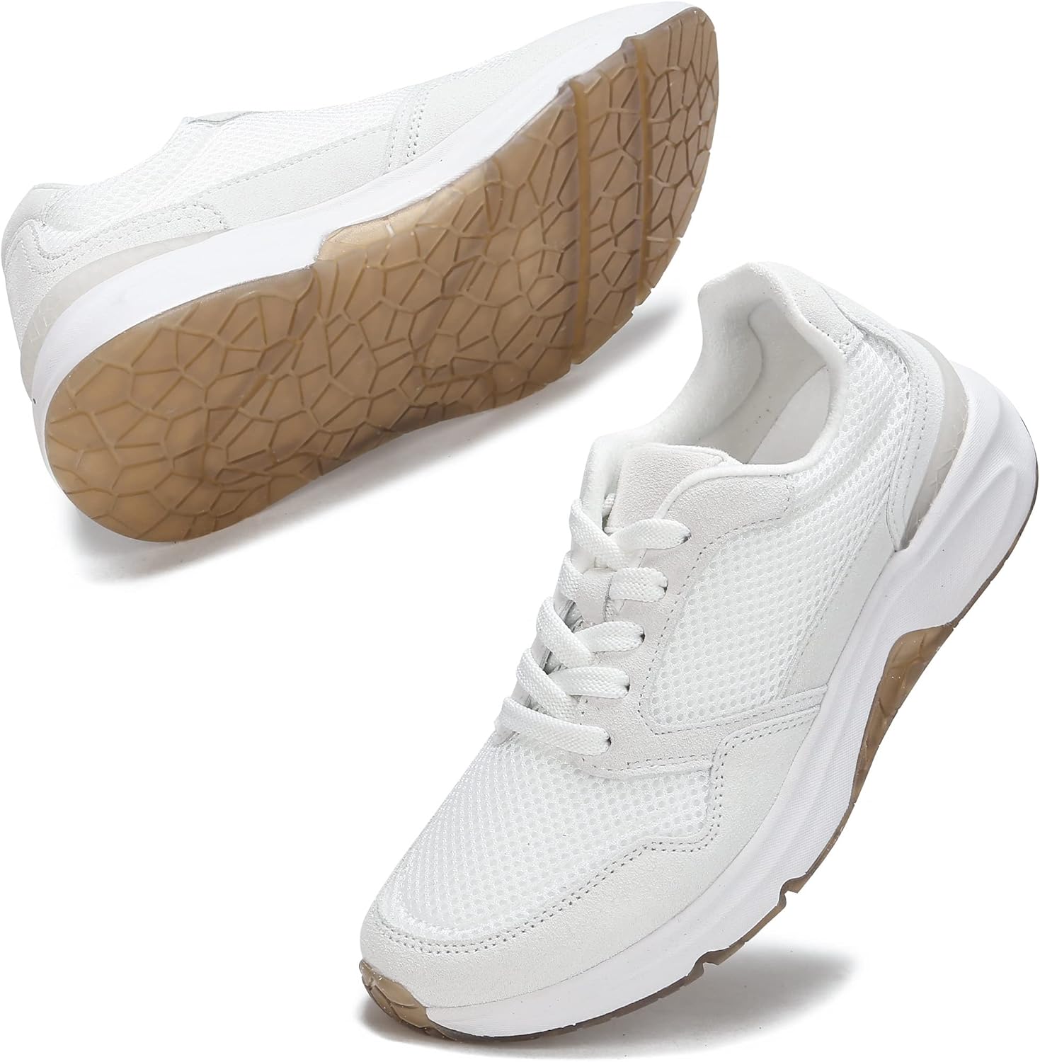 Non Slip Womens Fashion Sneakers Comfortable Lace Up & Mesh Walking Shoes Women 5.5 White