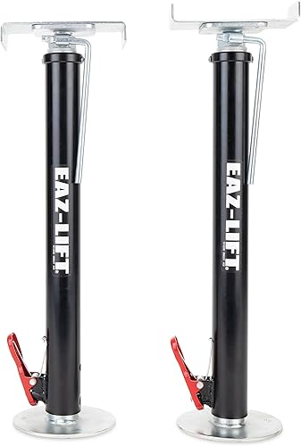 Camco Eaz-Lift - Soportes deslizables ajustables para cámper o caravana, cuenta con una capacidad de peso de 5,000 libras por soporte, un pasador de