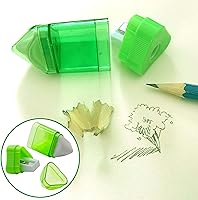 Vista 7 de 20 PCS Manual Pencil Sharpener with Eraser-2 in 1 Single Hole Triangular Shape Handheld Crayon Sharpener with Receptacle and Eraser for School