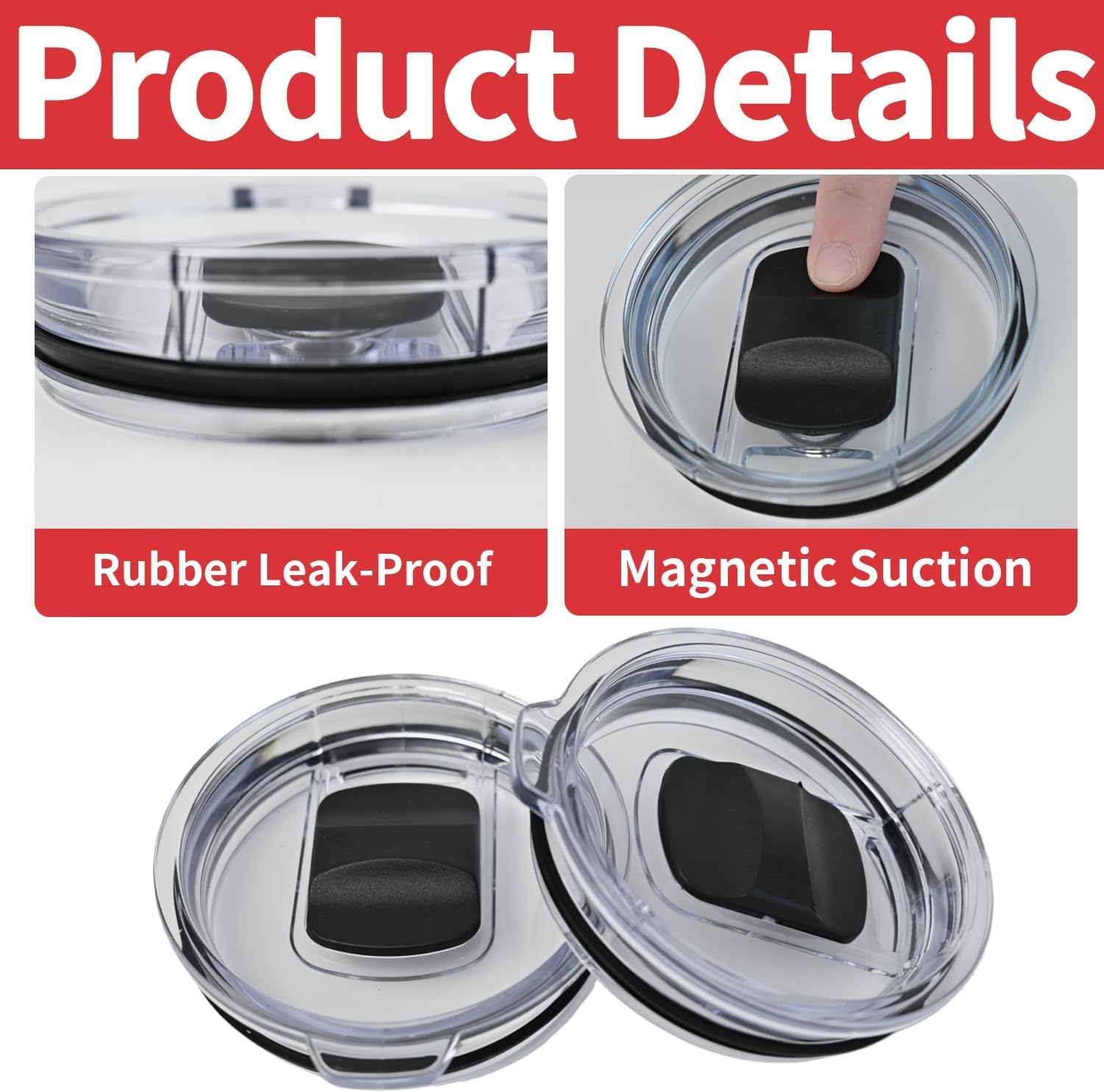 2PCS Tumbler Lid for Yeti 20 oz Tumbler, 10/24 oz Mug, and 10 oz Lowball & 25 oz Straw Mug, Travel Spill Proof Cup Lids Covers with Magnetic Slider Switch, BPA Free - Image 5