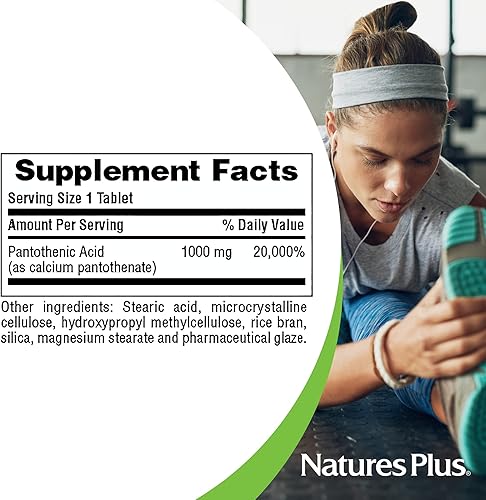 Miniatura 5 de NaturesPlus Ácido pantoténico, liberación sostenida  1000 mg, 60 tabletas  Suplemento de vitamina B5 de alta potencia  Vegetariano, sin gluten  60