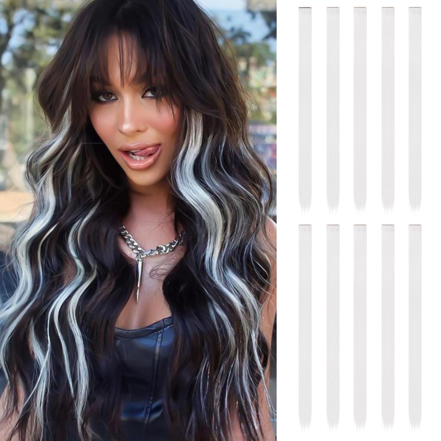 10 Pcs Hair Extensions, White, 22 inch