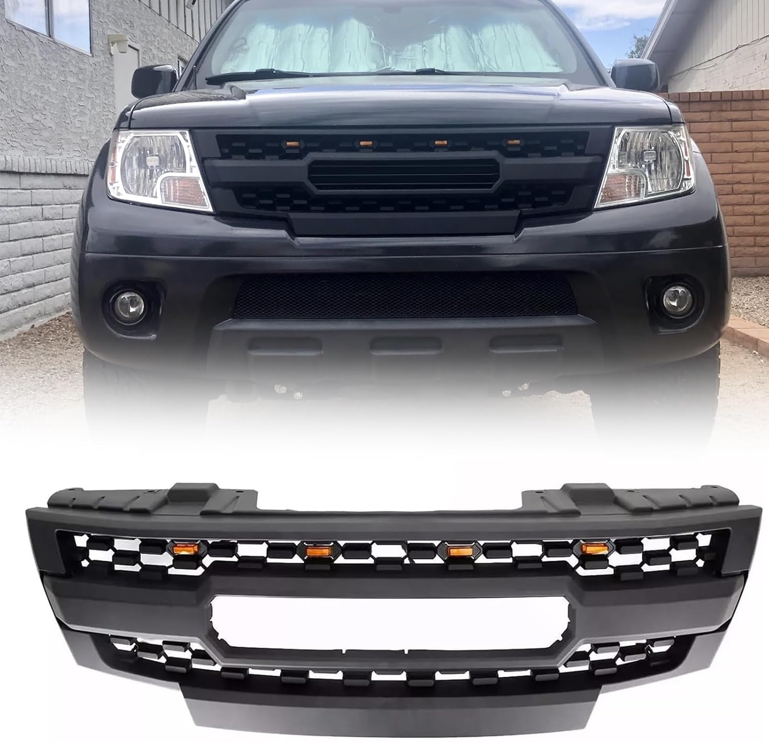 Front Grille Compatible with 2009-2016 Frontier - Desert Runner/PRO-4X/ LE/S/SE/SL/SV/XE Pickup 4-Door Models, Direct Replacement Grille ABS Front Grill with LED Lights, Matte Black