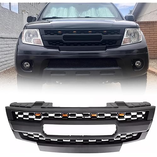 Front Grille Compatible with 2009-2016 Frontier - Desert Runner/PRO-4X/ LE/S/SE/SL/SV/XE Pickup 4-Door Models, Direct Replacement Grille ABS Front Grill with LED Lights, Matte Black