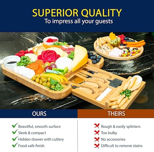 Miniatura 7 de AYEEKO Bamboo Cheese Board & Knife Set, Wooden Charcuterie Board & Tray, House Warming Gift for Holidays, Birthdays, Bridal Showers, Anniversaries &