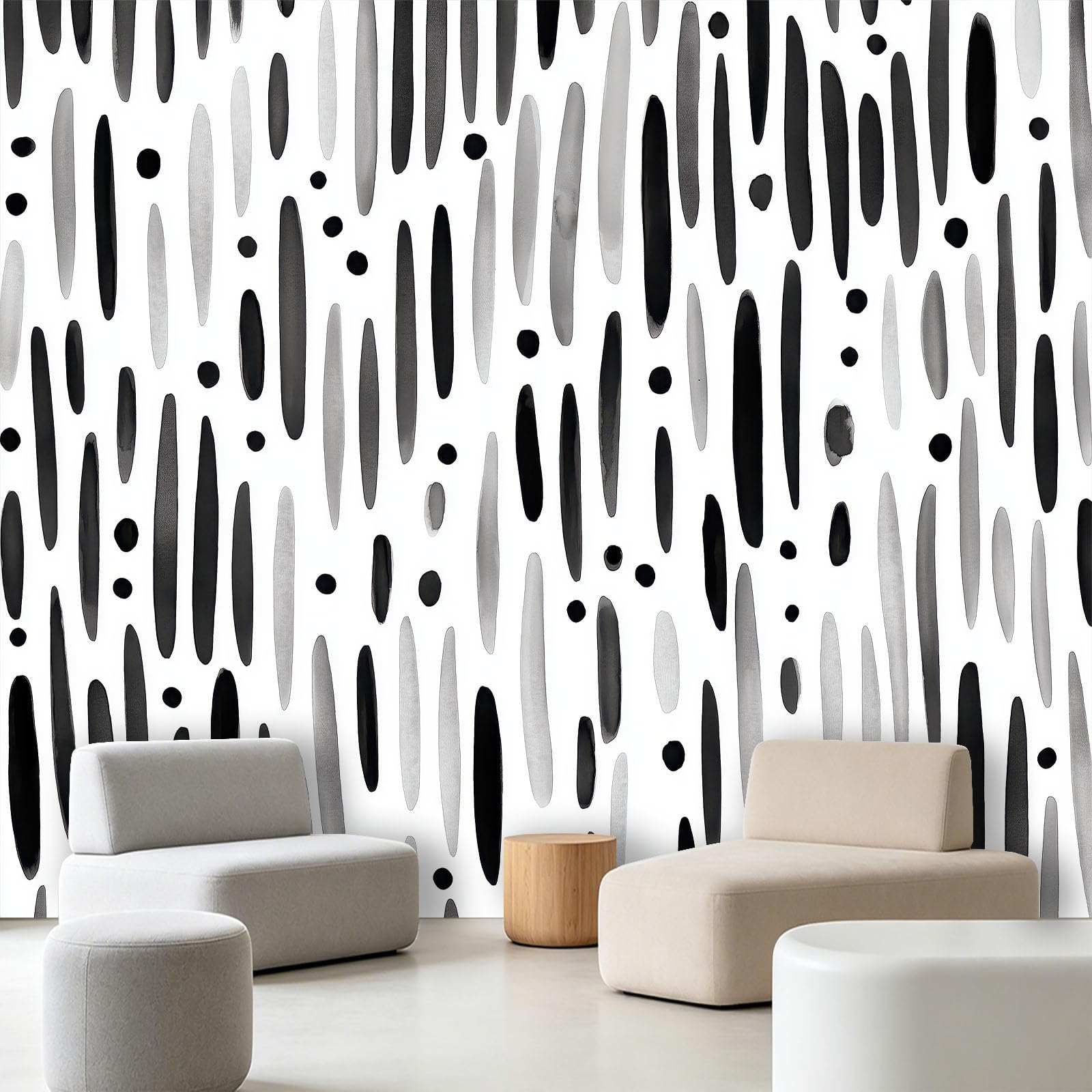 Panoramiczna tapeta abstrakcyjna geometria 200 x 140 cm (dł. x wys.), dekoracja ścienna do pokoju dziecięcego salon kuchnia - gobelin unikalny i nowoczesny design - pionowe paski w kropki