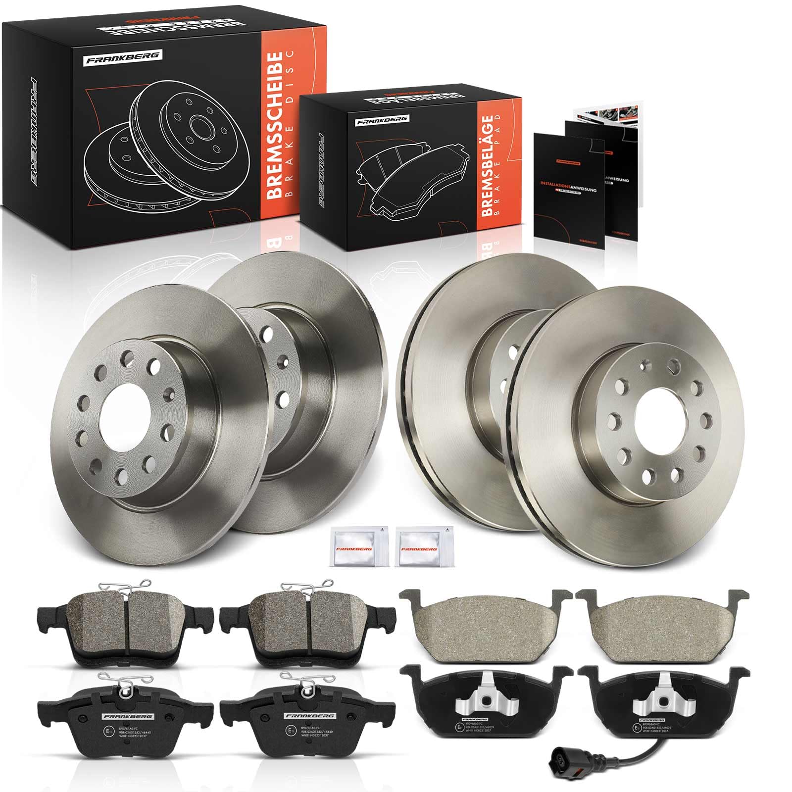 Frankberg Set freni incl. 4x Dischi Freno + 8x Pastiglie dei Freni Anteriore Posteriore Compatibile con Golf Sportsvan AM1 AN1 Golf VII 5G1 BE1 BE2 BQ1 Replace# 5Q0698451C, 5Q0698451Q