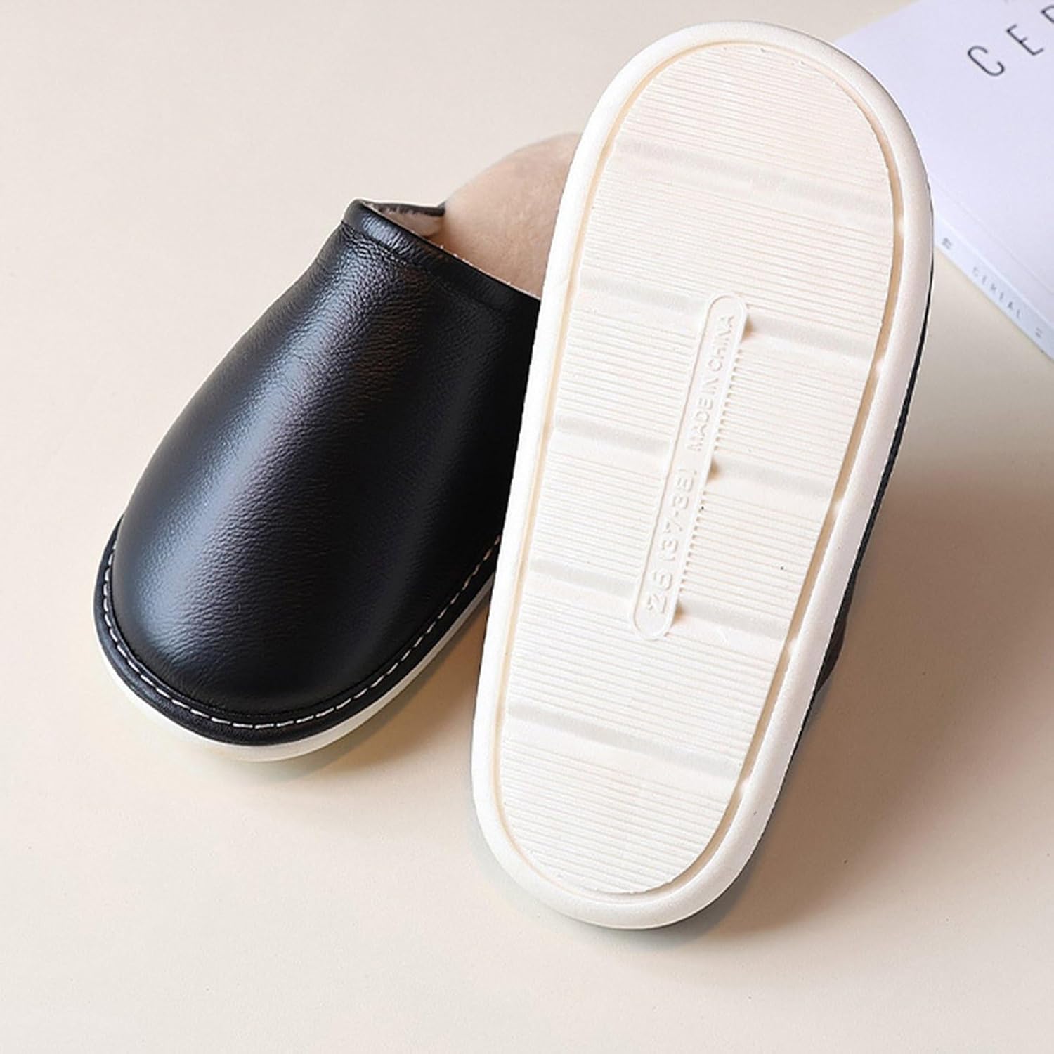 [SUNCN] スリッパ レディース メンズ 冬用スリッパ pu皮 防水 カジュアル 室内スリッパ ルームシューズ 裏起毛 暖かい