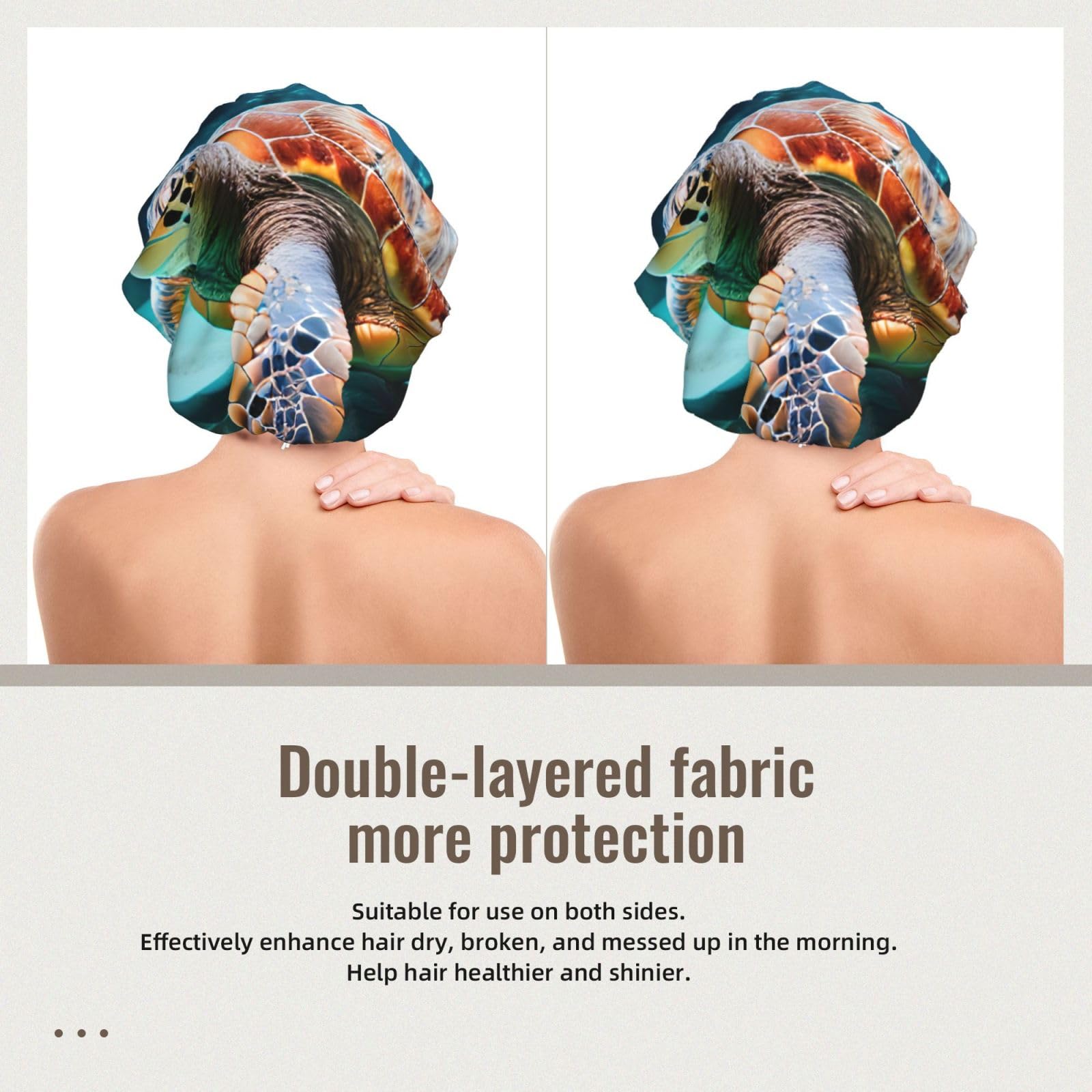 Double Layer Reversible Hair Wrap Satin Sleep Sea Turtle Cap Bonnet for Braid Curly Hair Satin Bonnet Black
