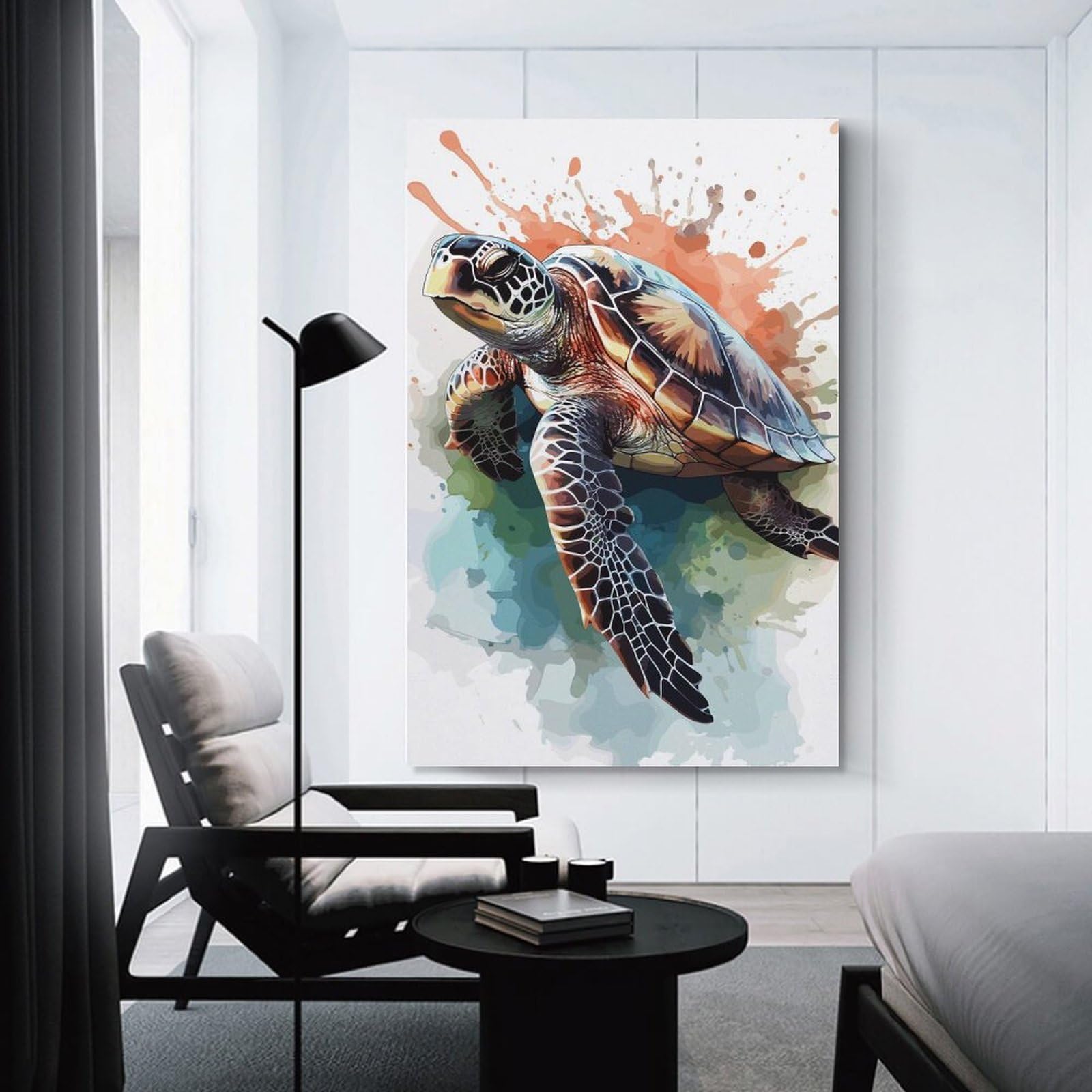 Junmoney Sea Turtle Watercolor Art Canvas Wall Decor, 08x12inch(20x30cm), for Home Lounge, Bedroom Or Reading Nook, Modern Wall Decor for Cosy Interiors