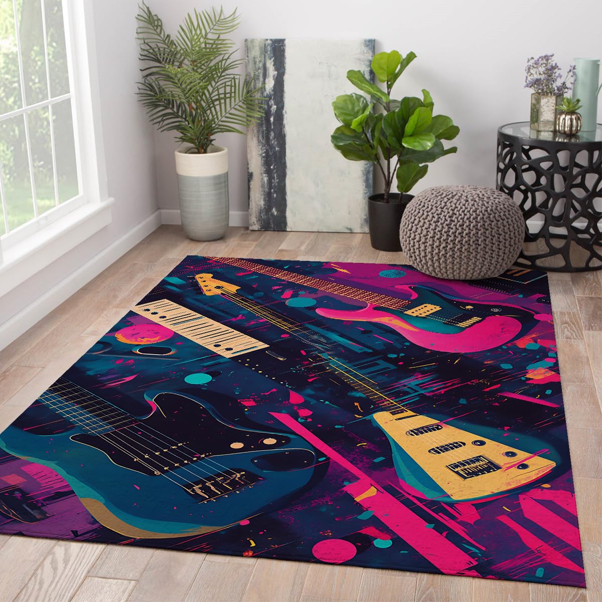 Tapis de chambre guitare abstrait 120x180cm antidérapant lavable