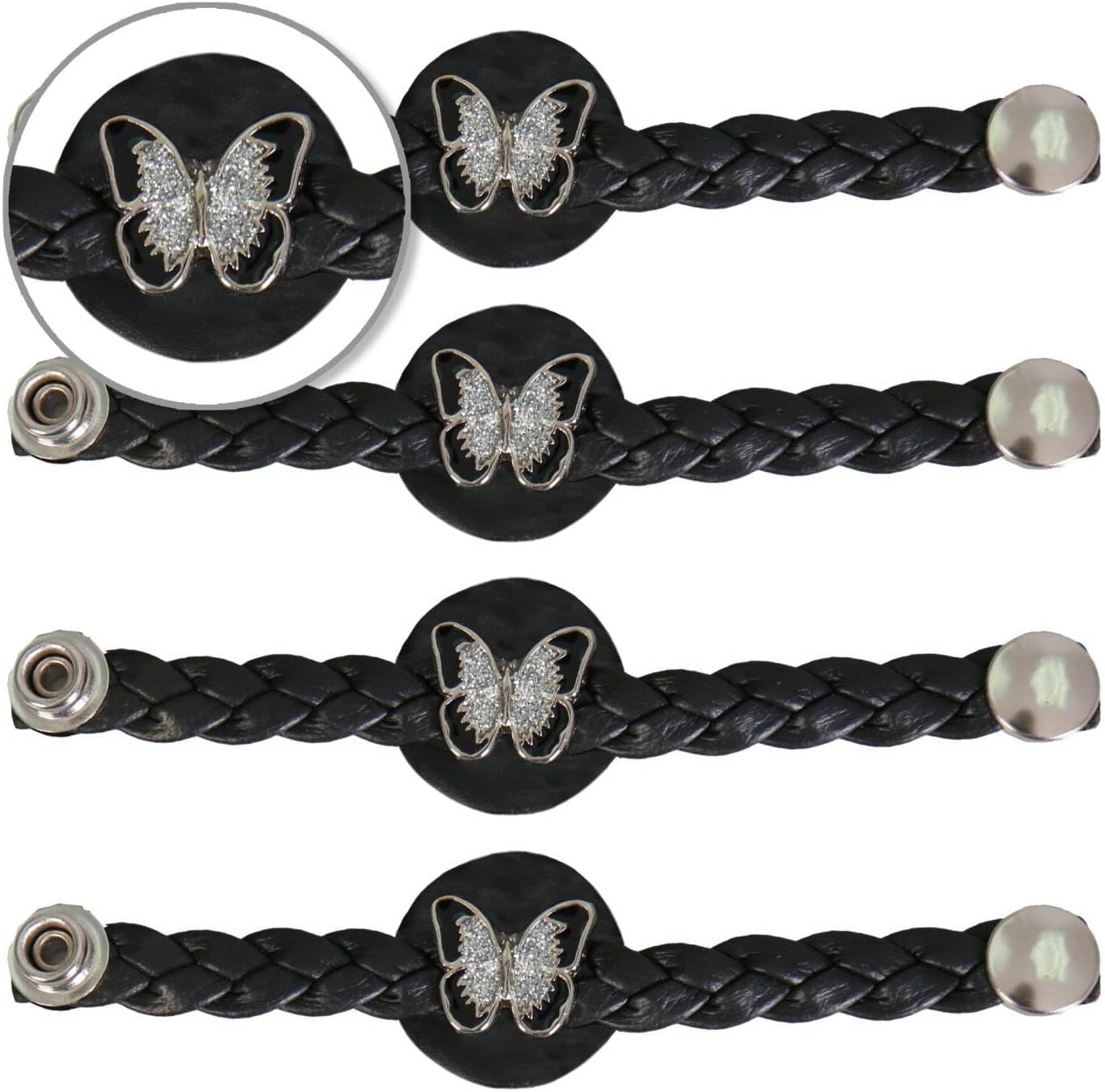 Hot Leathers VXL1005-SET Skull and Cross Bones 4-PCS Vest Extender Double Chrome Chains w/Genuine Braided Leather 4" Extension-Black-PCS