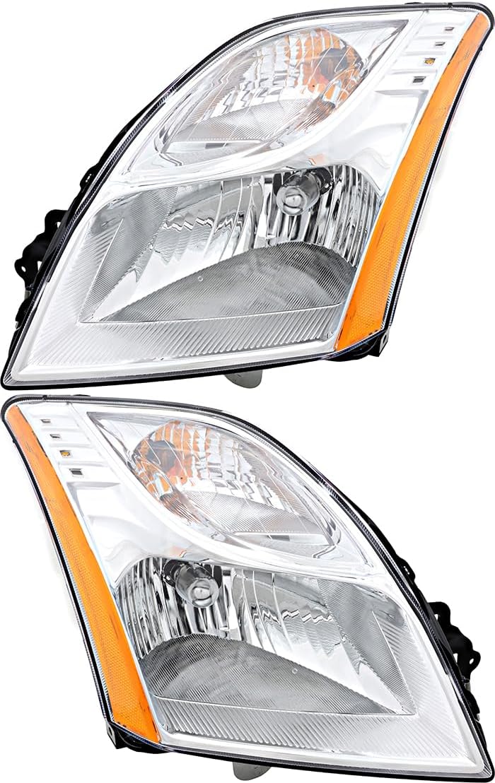 For Nissan Sentra Base,S,SL Model Headlights Lamps Set 2010 2011 2012 Halogen Chrome Trim Driver and Passenger Side