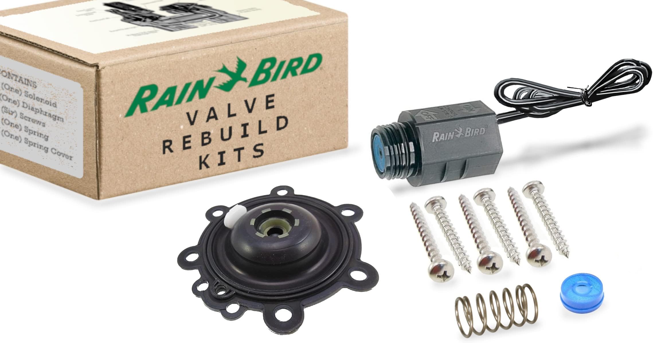 Contractor Rain Bird 100-DV Series Valve Rebuild Kit w/Diaphragm Repair Kit & Replacement Solenoid black AAA_SDK_1